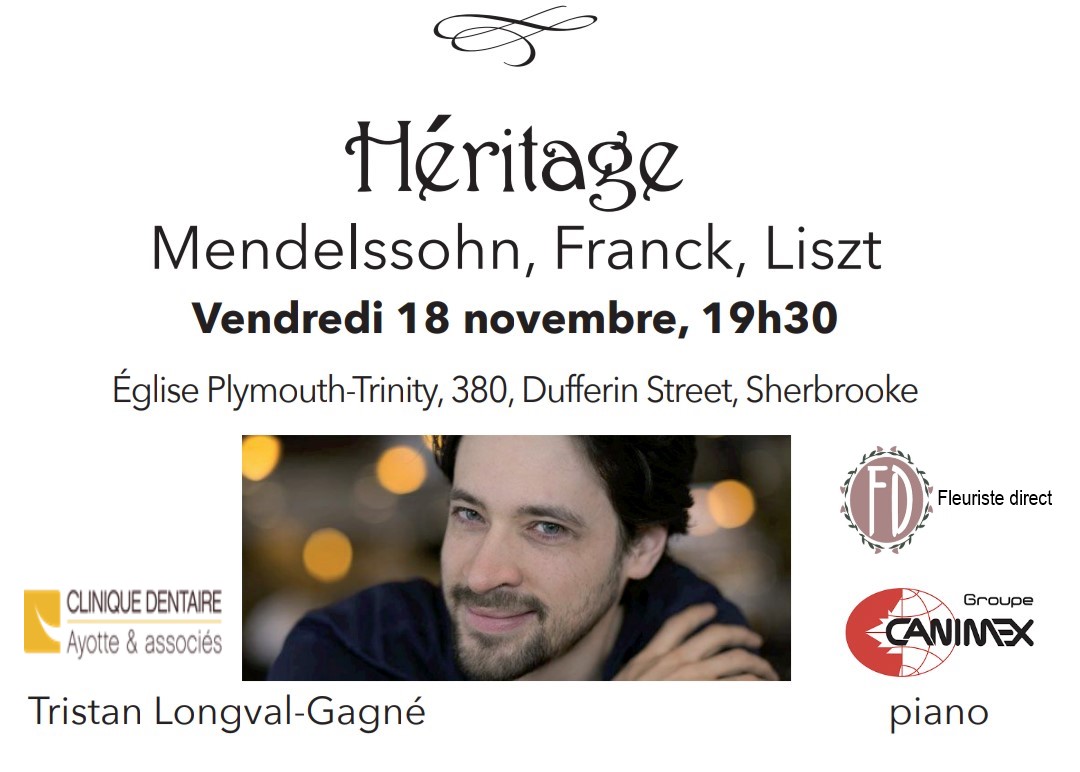 18 novembre, »Héritage », récital de piano de Tristan LongvalGagné, ég